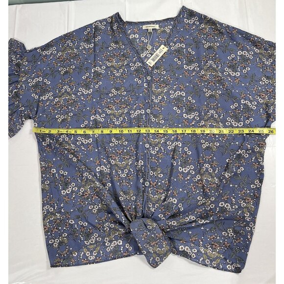 Max Studio Women Plus Size 1X Top Blouse floral Short Sleeve Blue Button NWT - Picture 5 of 8